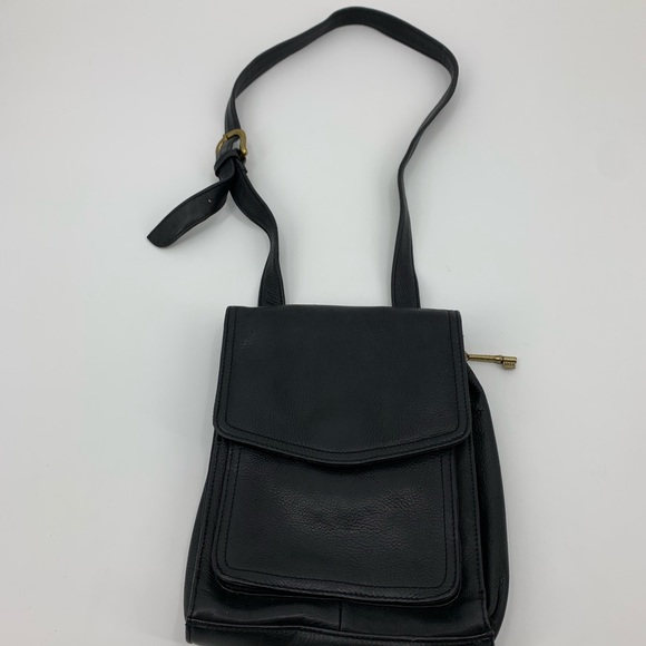Fossil Handbags - Fossil crossbody purse black leather key fob